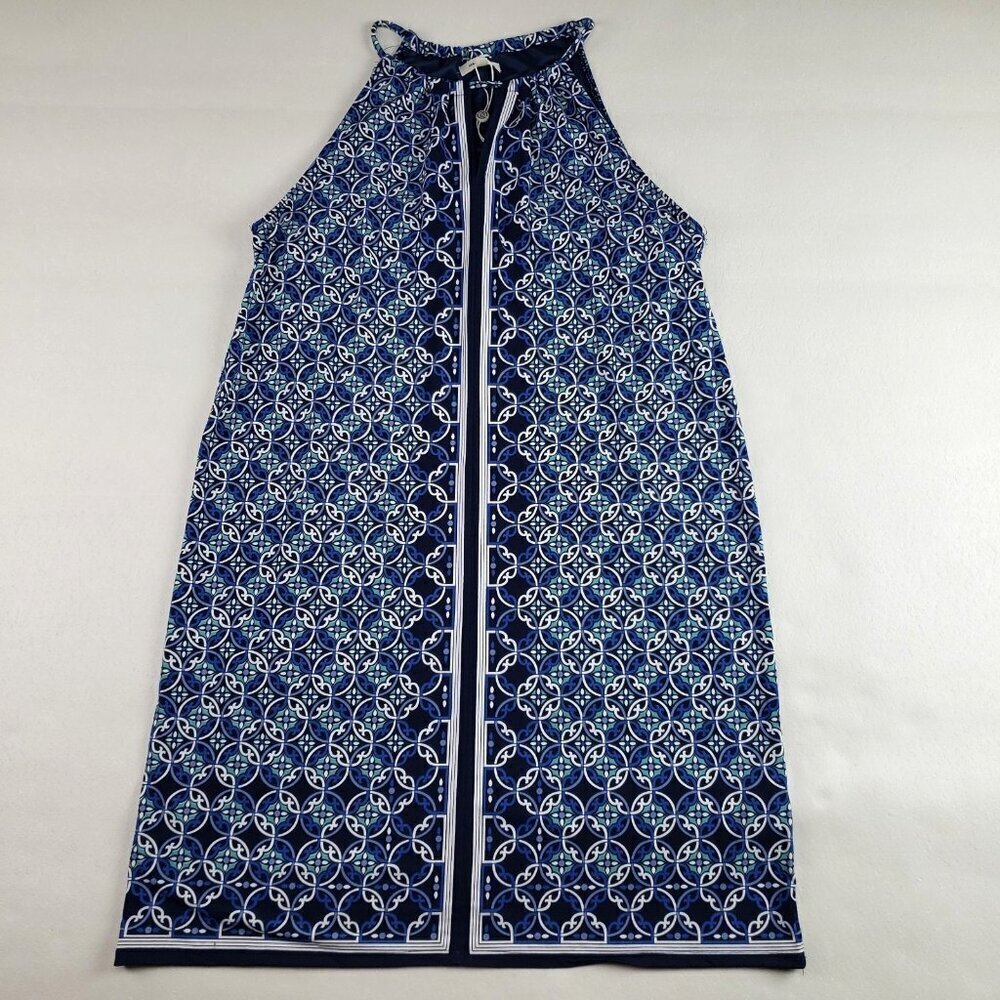 Max Studio Halter Shift Dress Women Large Blue Sleeveless Stretch Boho Beach NEW